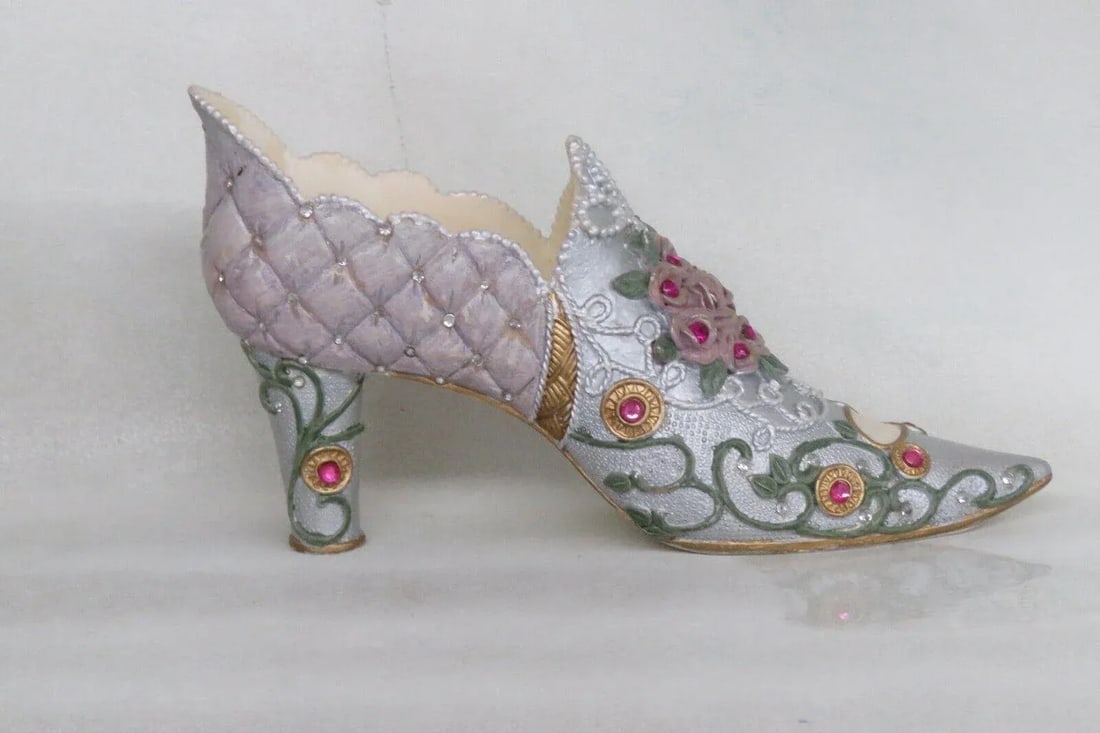 Ceramic Gemstone Design Floral Victorian Style High Heel Shoe Figurine - 12