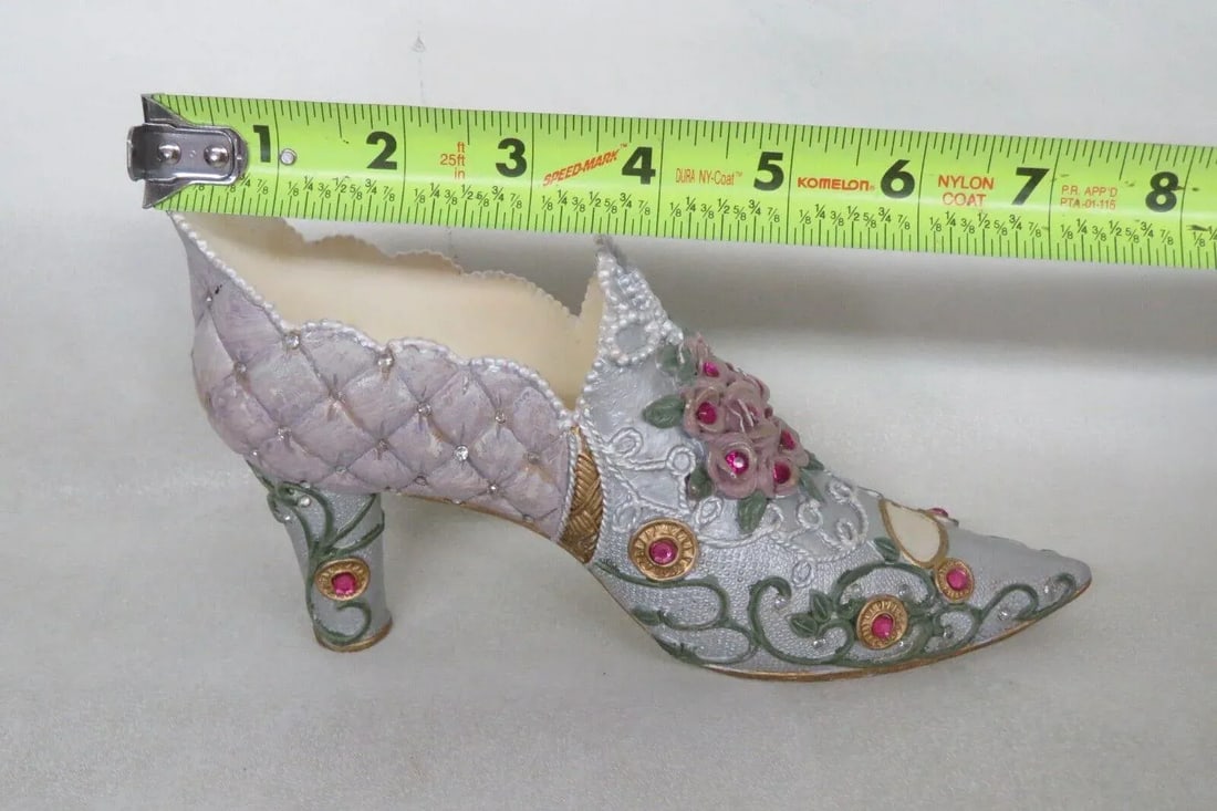 Ceramic Gemstone Design Floral Victorian Style High Heel Shoe Figurine - 3