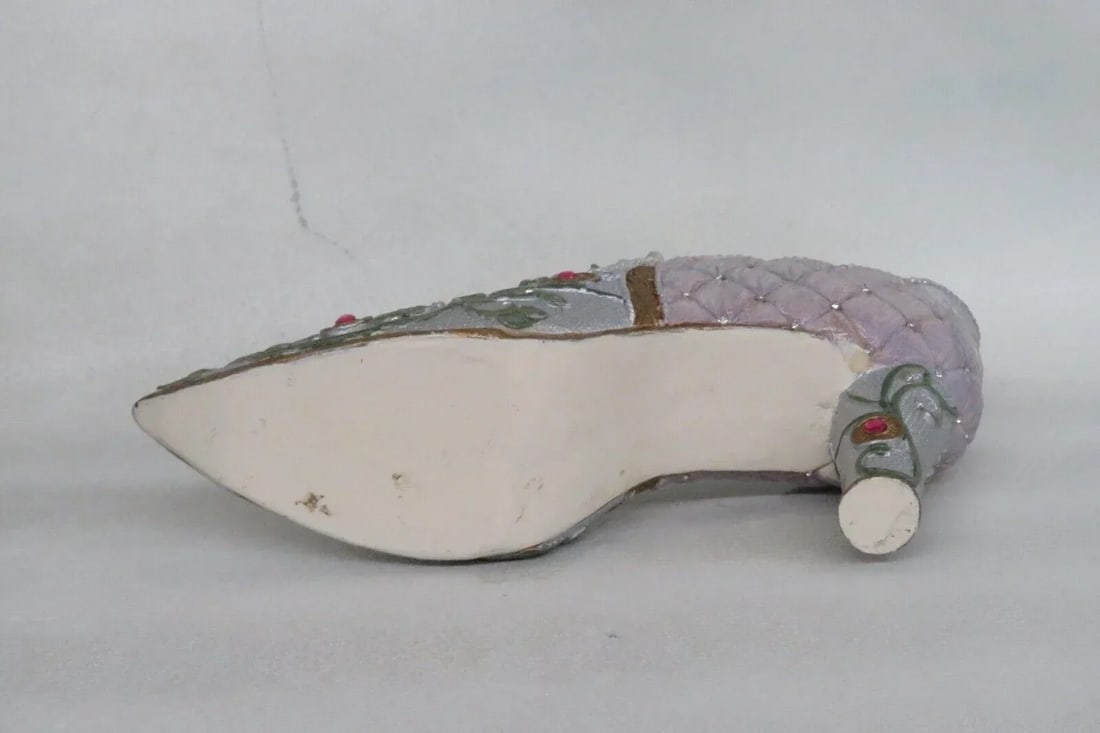 Ceramic Gemstone Design Floral Victorian Style High Heel Shoe Figurine - 4