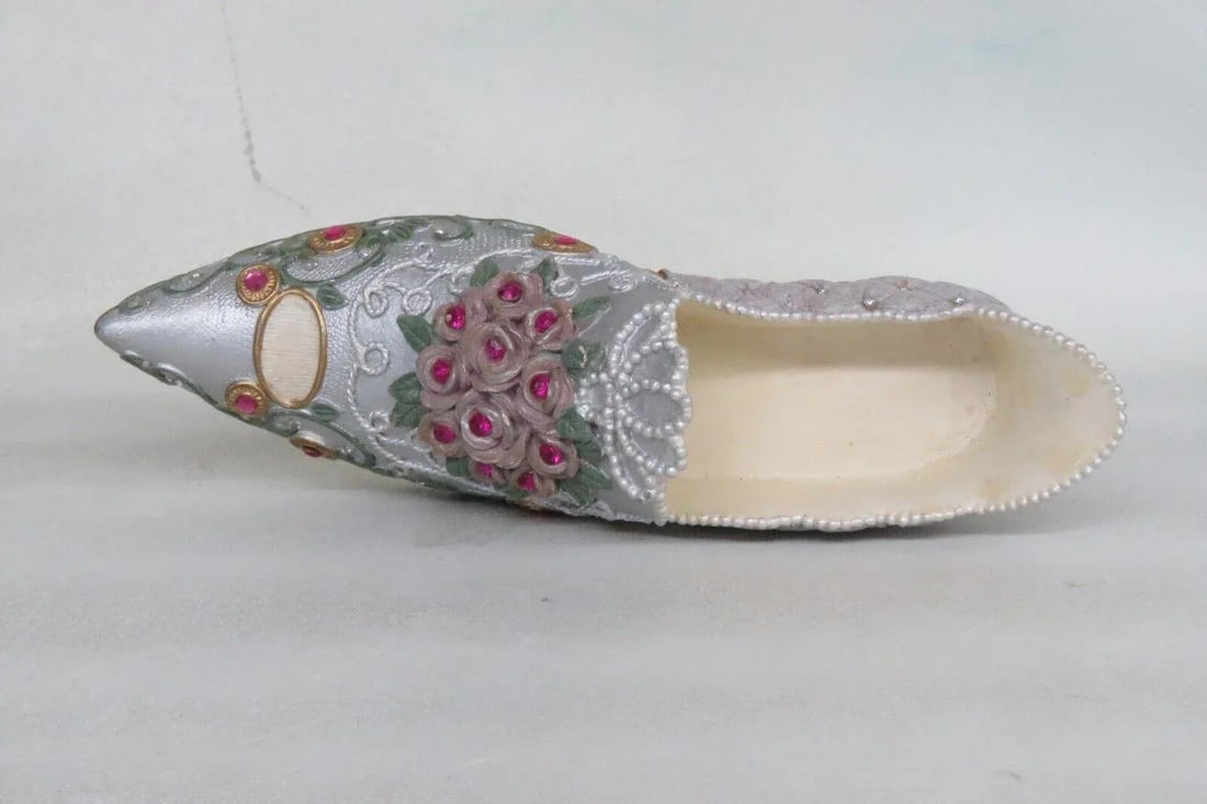 Ceramic Gemstone Design Floral Victorian Style High Heel Shoe Figurine - 5