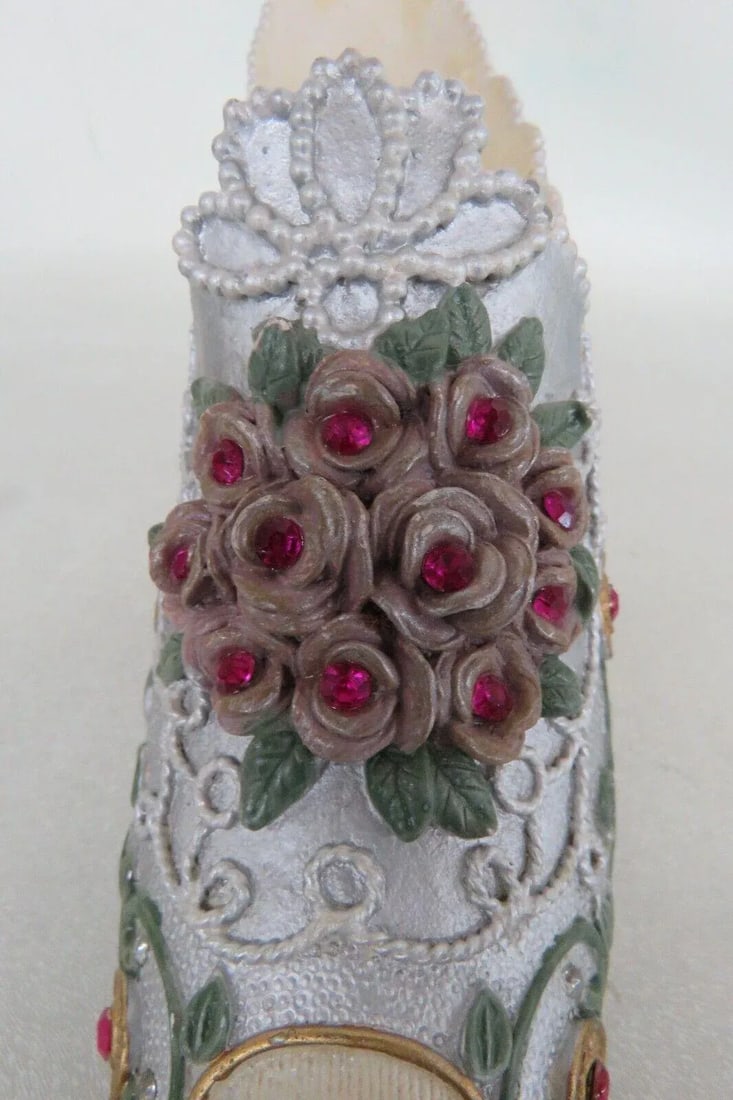 Ceramic Gemstone Design Floral Victorian Style High Heel Shoe Figurine - 6