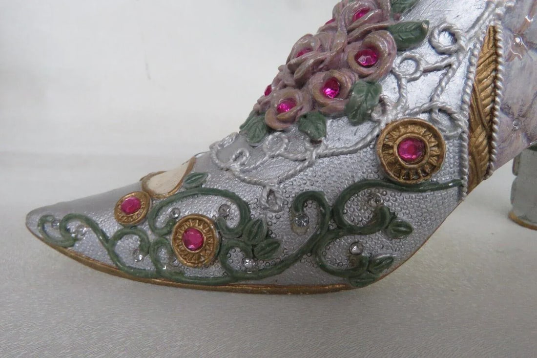 Ceramic Gemstone Design Floral Victorian Style High Heel Shoe Figurine - 7