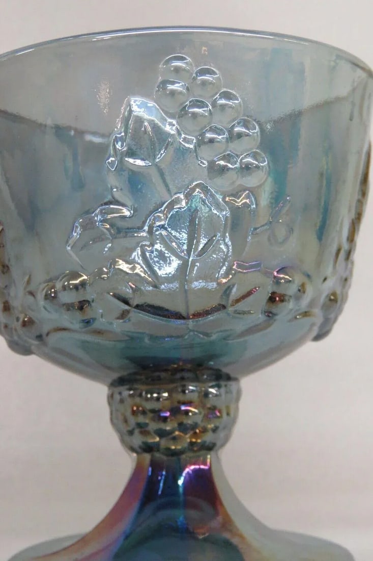 Indiana Carnival Glass Harvest Grape Blue Iridescent Footed Sugar Bowl - 2