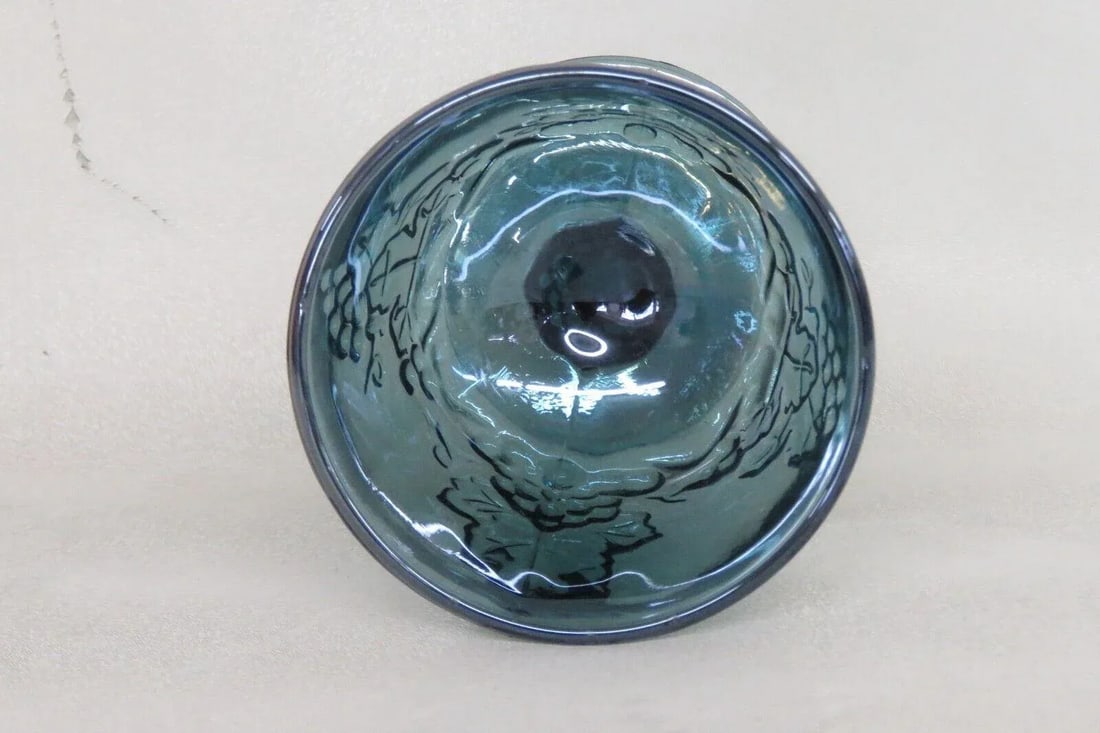 Indiana Carnival Glass Harvest Grape Blue Iridescent Footed Sugar Bowl - 3