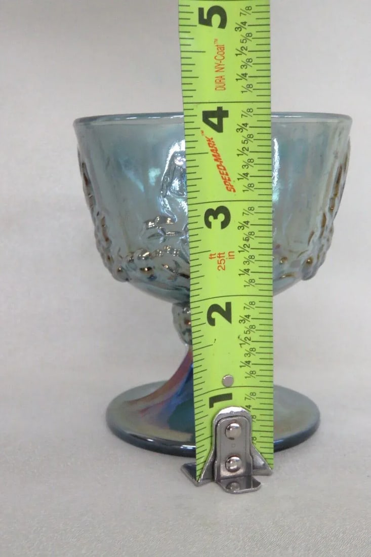 Indiana Carnival Glass Harvest Grape Blue Iridescent Footed Sugar Bowl - 6