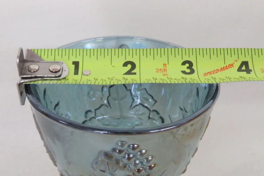 Indiana Carnival Glass Harvest Grape Blue Iridescent Footed Sugar Bowl - 7