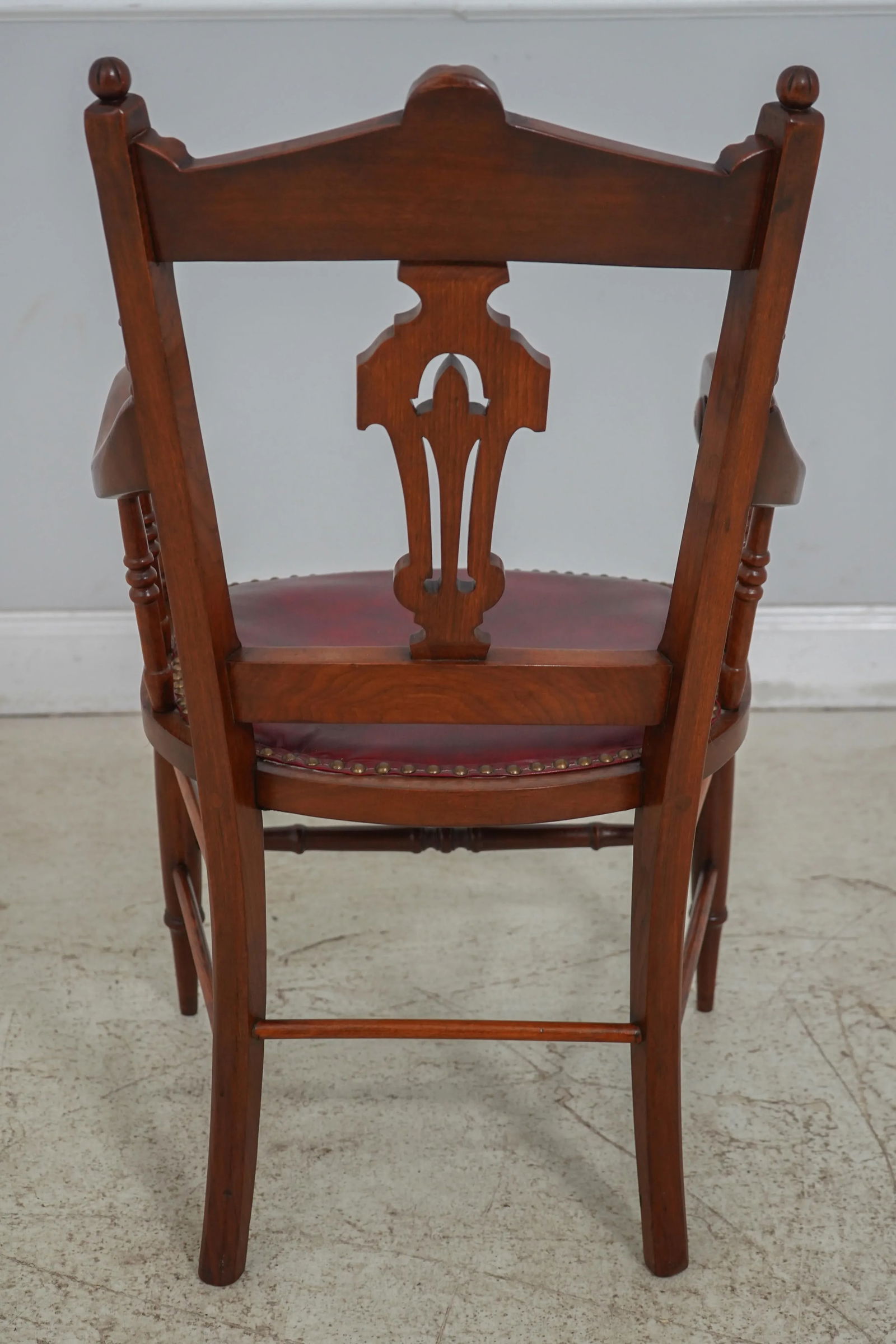 American Victorian Walnut Arm Chair W. Leather Seat - 4