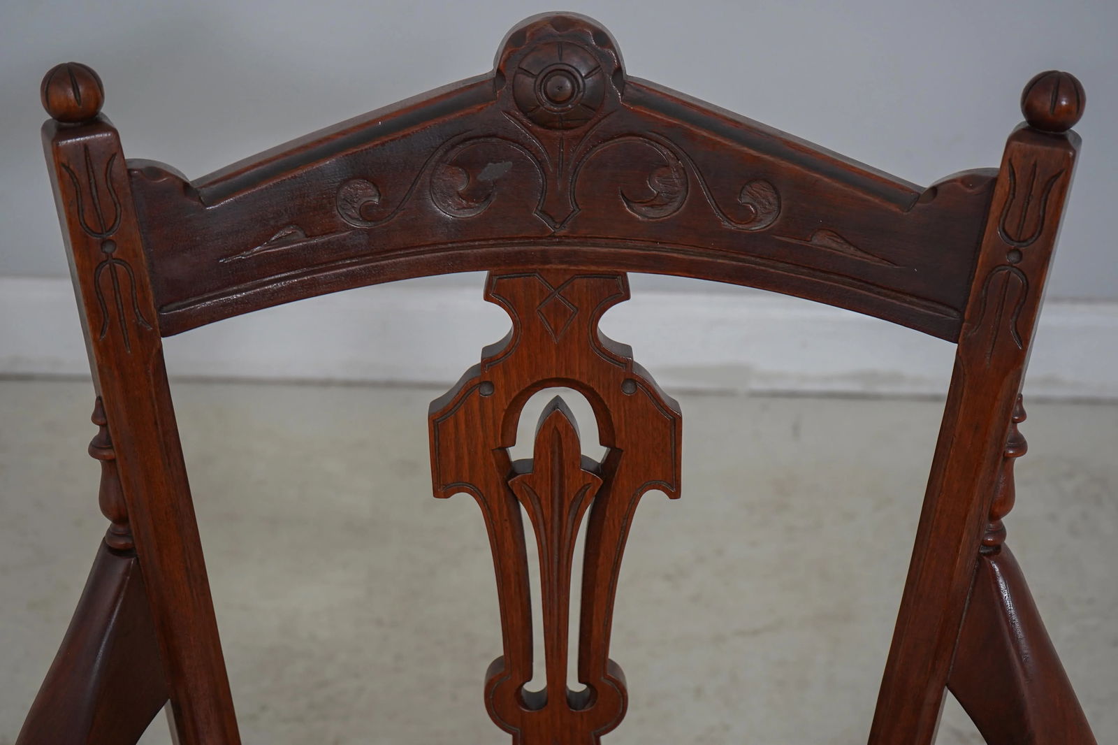 American Victorian Walnut Arm Chair W. Leather Seat - 5