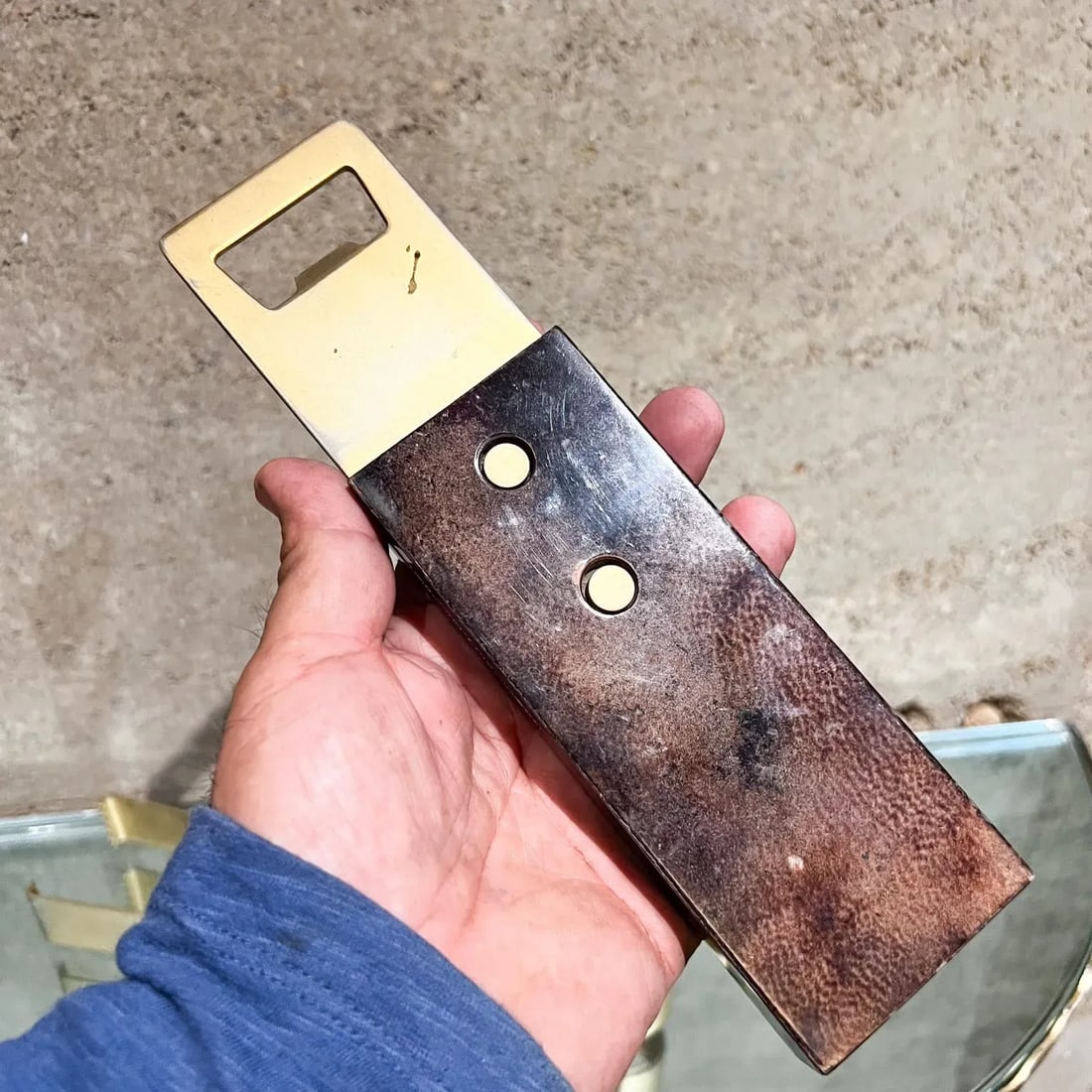 Aldo Tura Barware Bottle Opener + Ice Tongs Goatskin and Brass Italy - 4