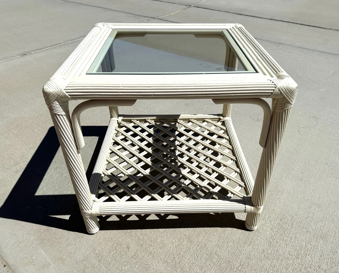 Vintage Ficks Reed White Rattan Side Table - 3