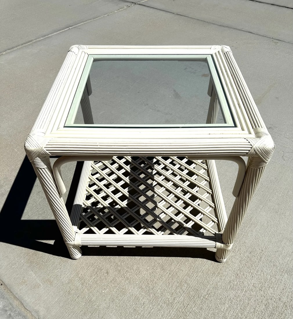 Vintage Ficks Reed White Rattan Side Table - 6