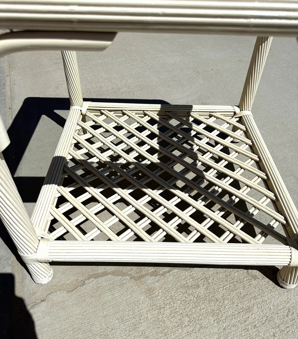 Vintage Ficks Reed White Rattan Side Table - 7