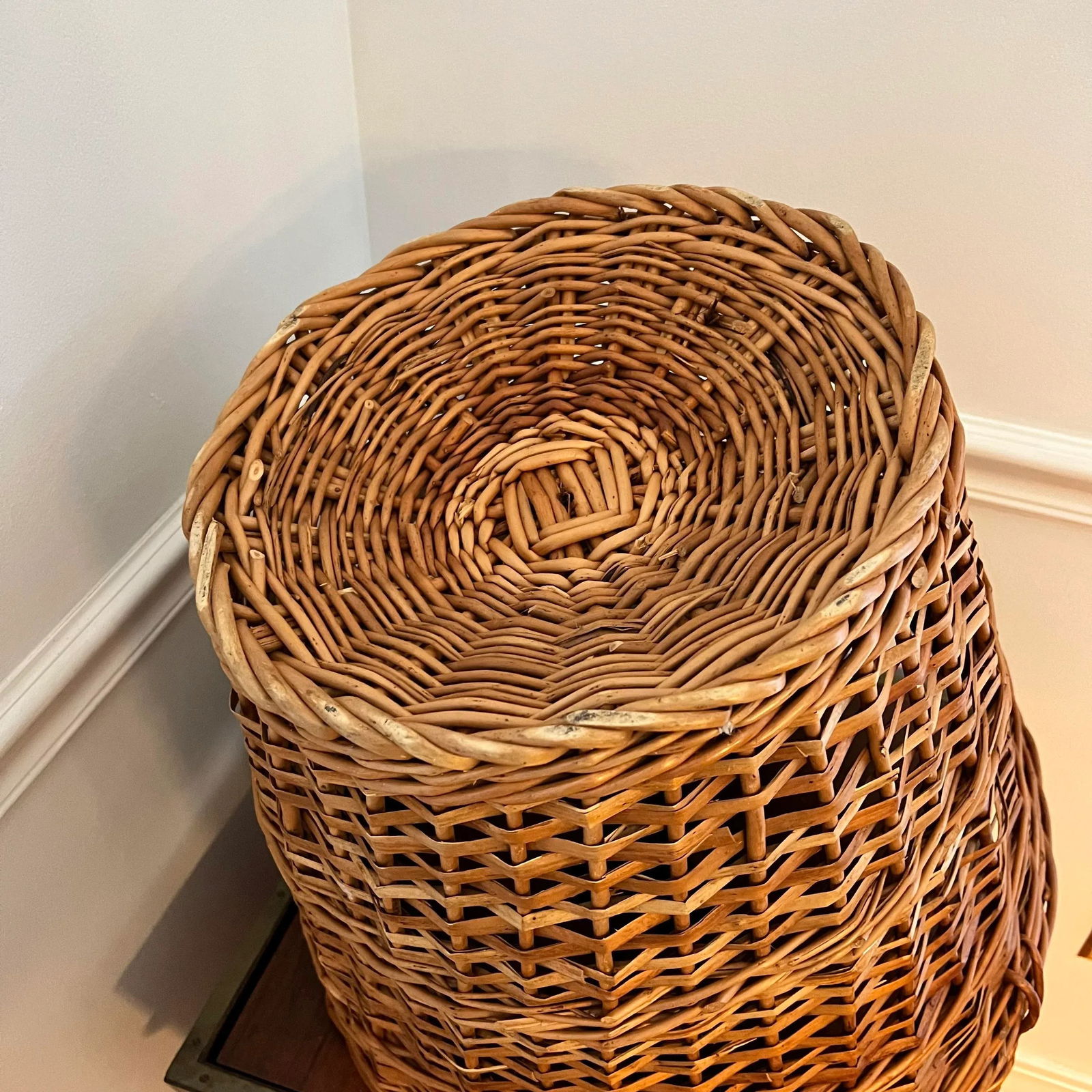 Large Mid Century Reed and Twig Kindling Basket With Handles - 4