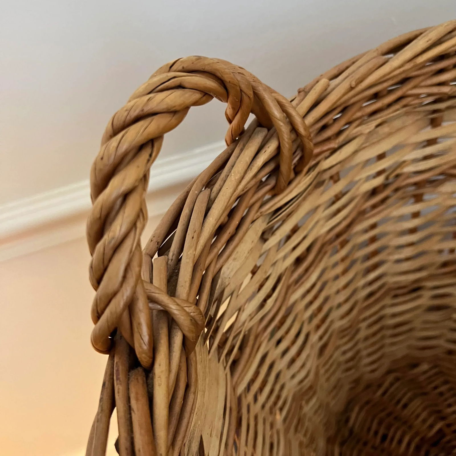 Large Mid Century Reed and Twig Kindling Basket With Handles - 5