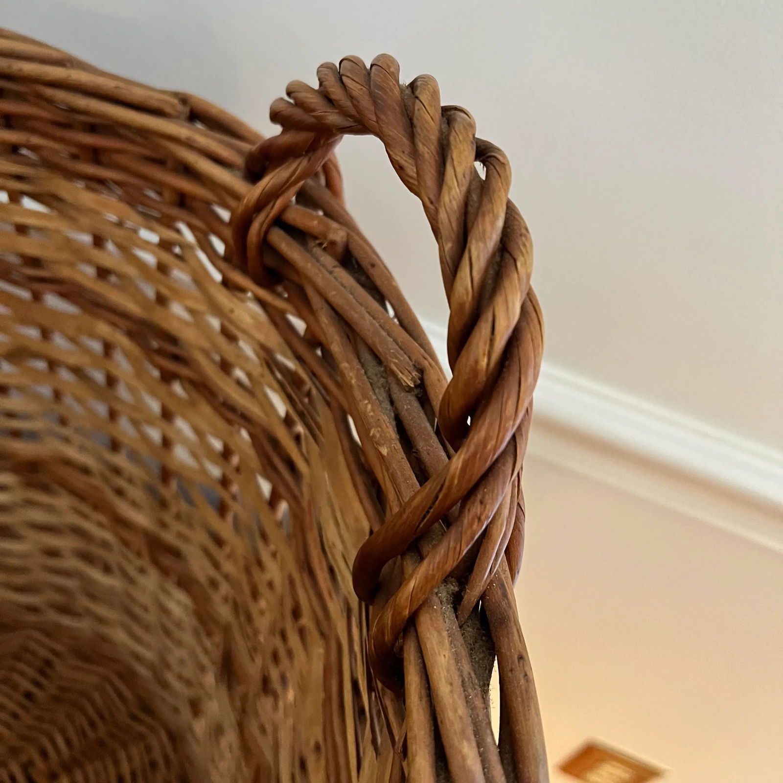 Large Mid Century Reed and Twig Kindling Basket With Handles - 6