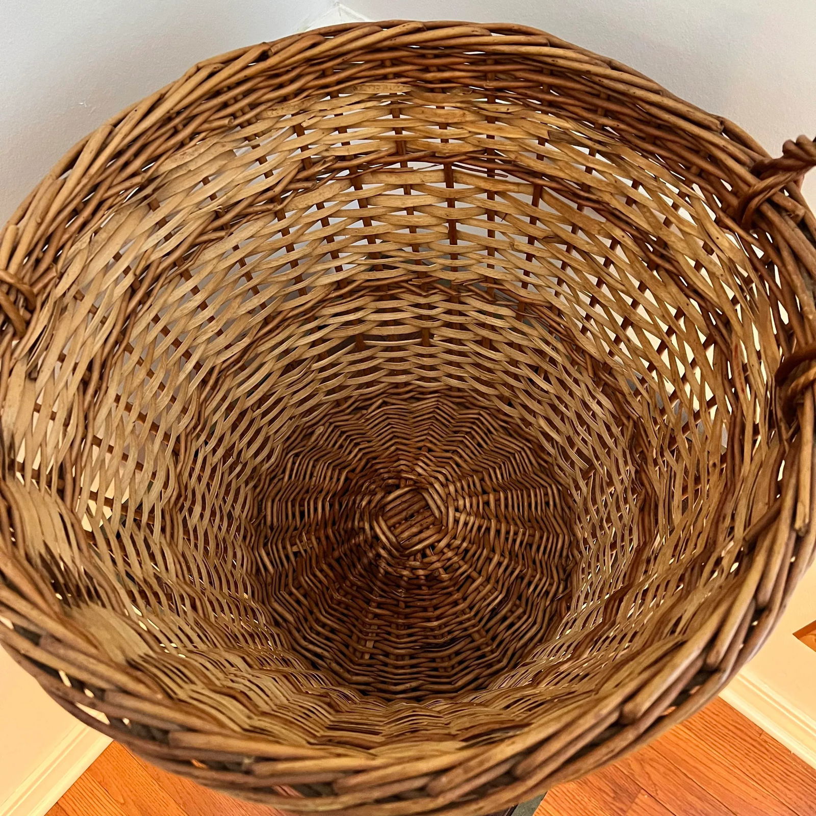 Large Mid Century Reed and Twig Kindling Basket With Handles - 7