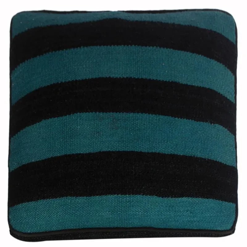 Shabby Chic Arshs Deedra Teal/Black Kilim Upholstered Handmade Ottoman - 6