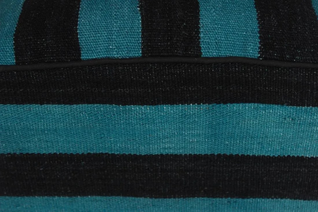 Shabby Chic Arshs Deedra Teal/Black Kilim Upholstered Handmade Ottoman - 7