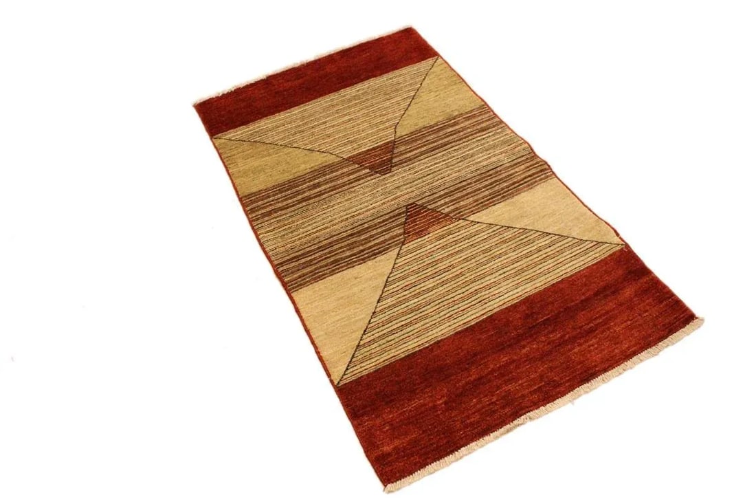 1990s Shabby Chic Tan/Red Hand-Knotted Wool Rug -2'11 X 5'1 - 2