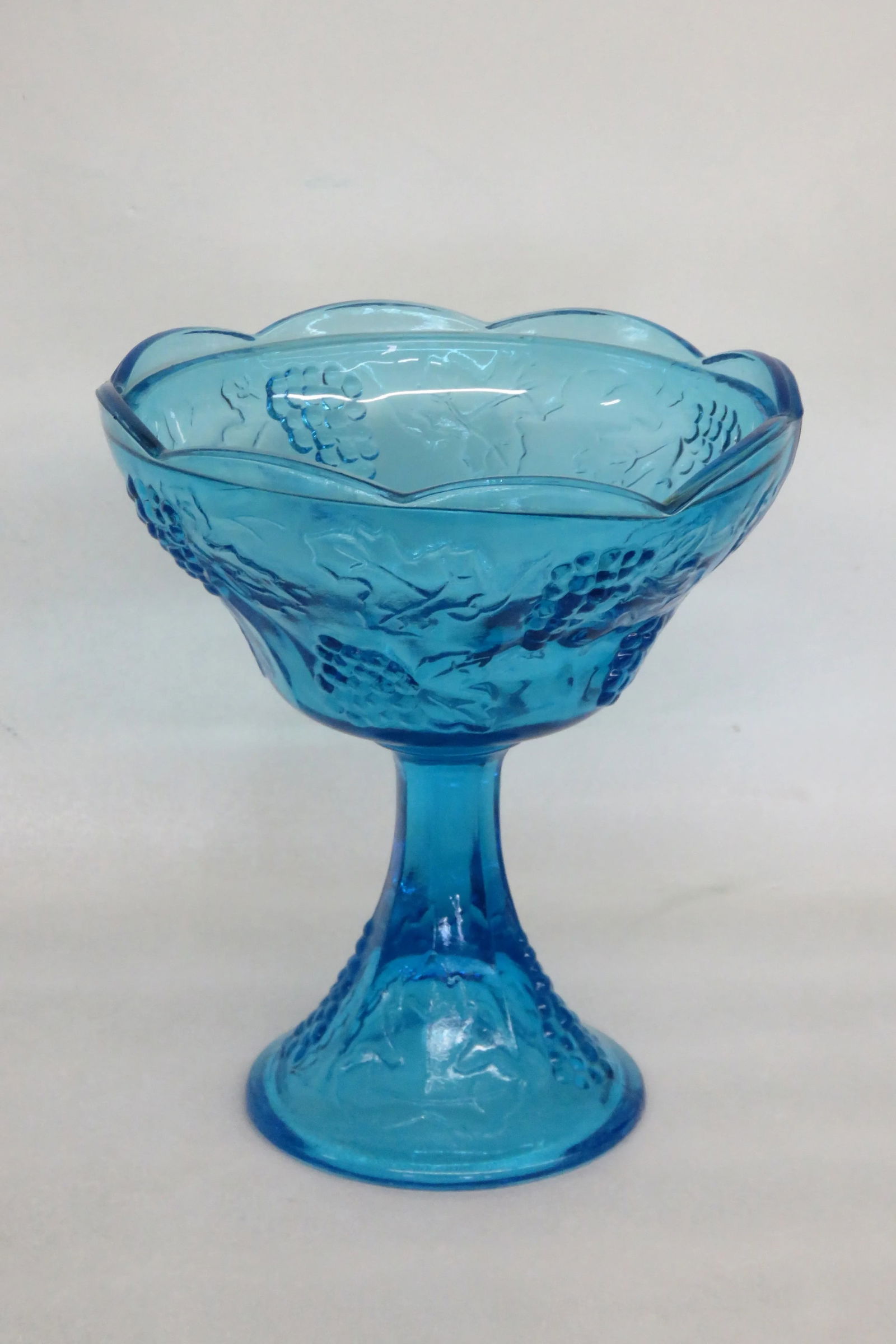 Indiana Glass Capri Blue Glass Colony Harvest Grape Compote Candy Dish Bowl - 6