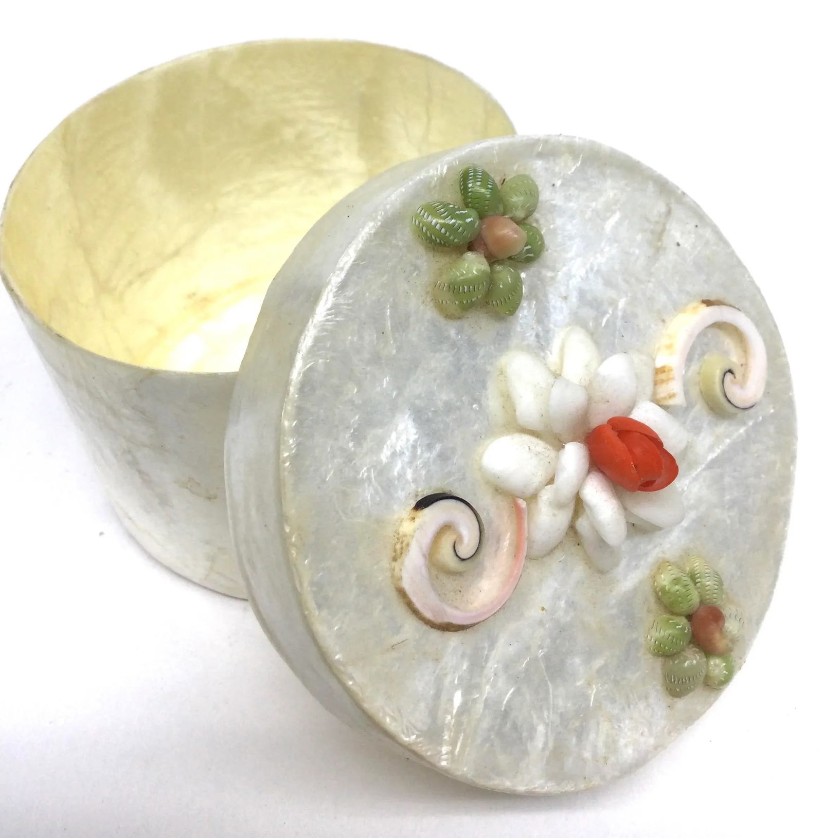 Vintage Capiz Shell Covered Round Trinket Box - 2