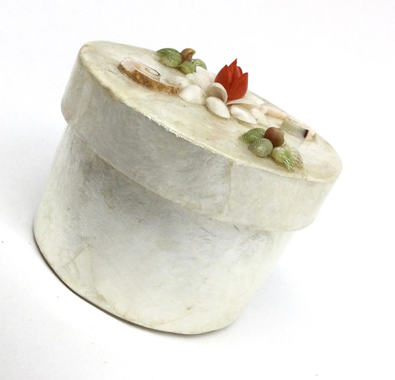 Vintage Capiz Shell Covered Round Trinket Box - 6