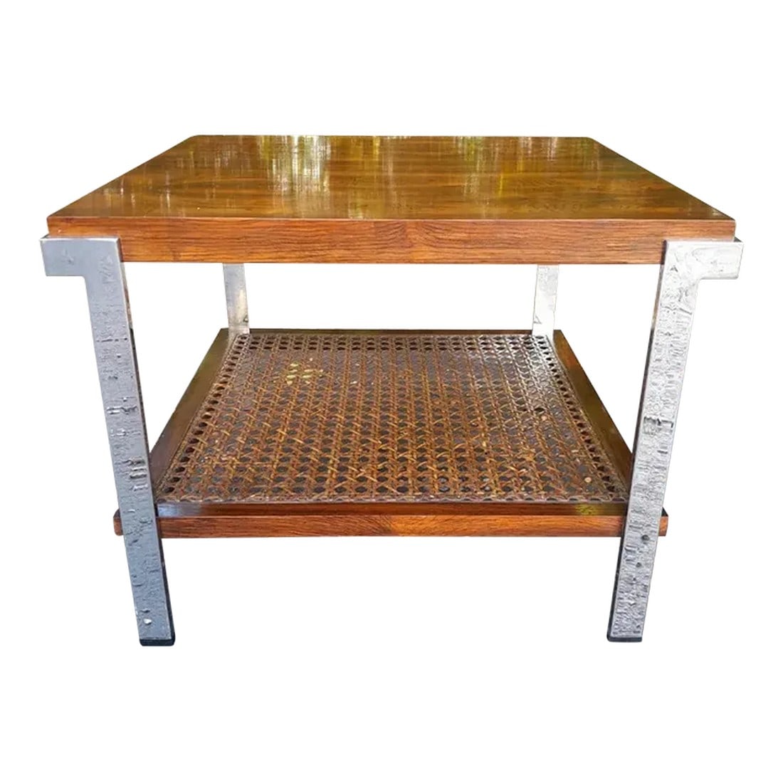 Mid 20th Century Milo Baughman Style Rosewood, Cane and Chrome Side Table (1 of 12)