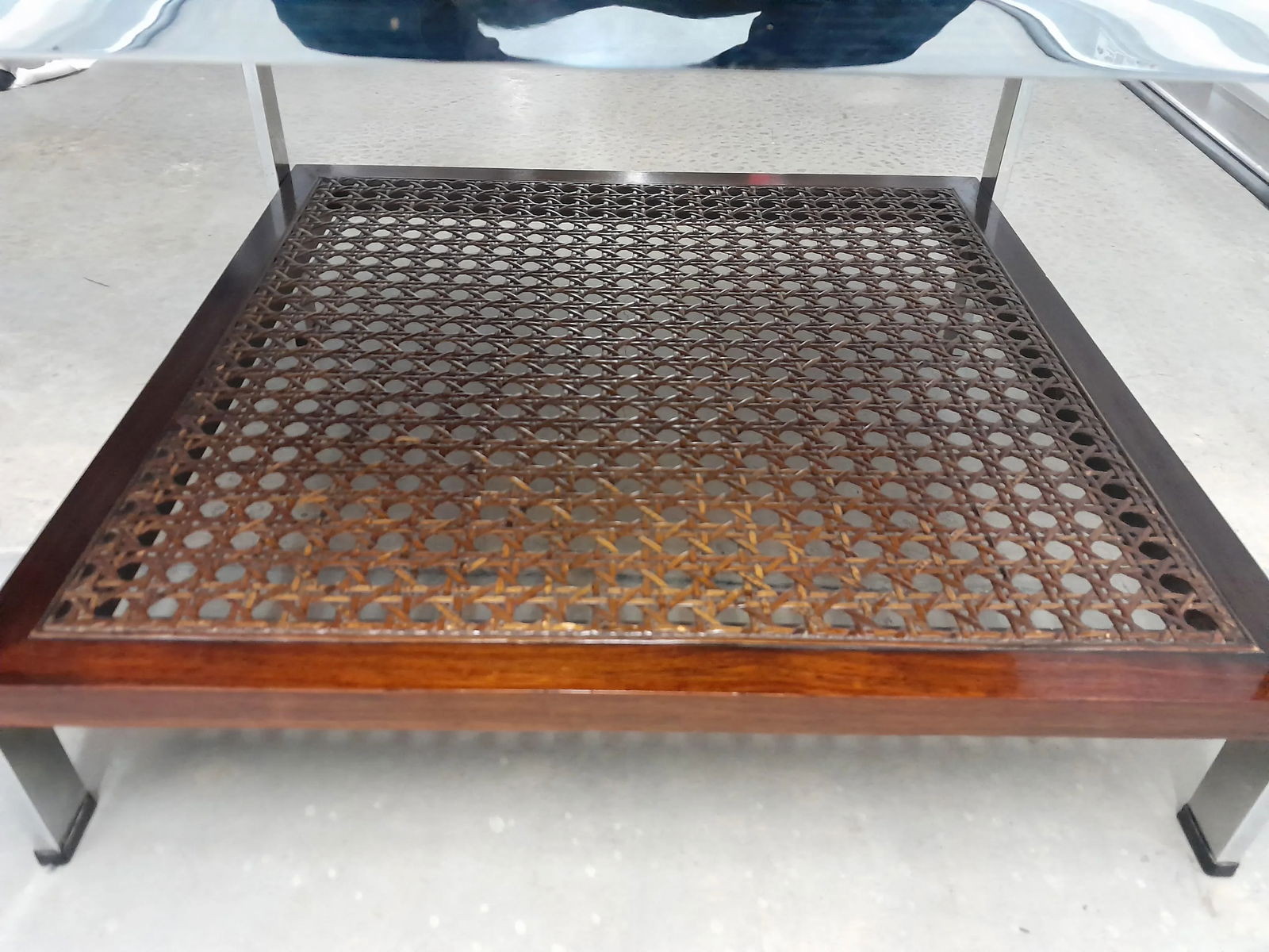 Mid 20th Century Milo Baughman Style Rosewood, Cane and Chrome Side Table - 6