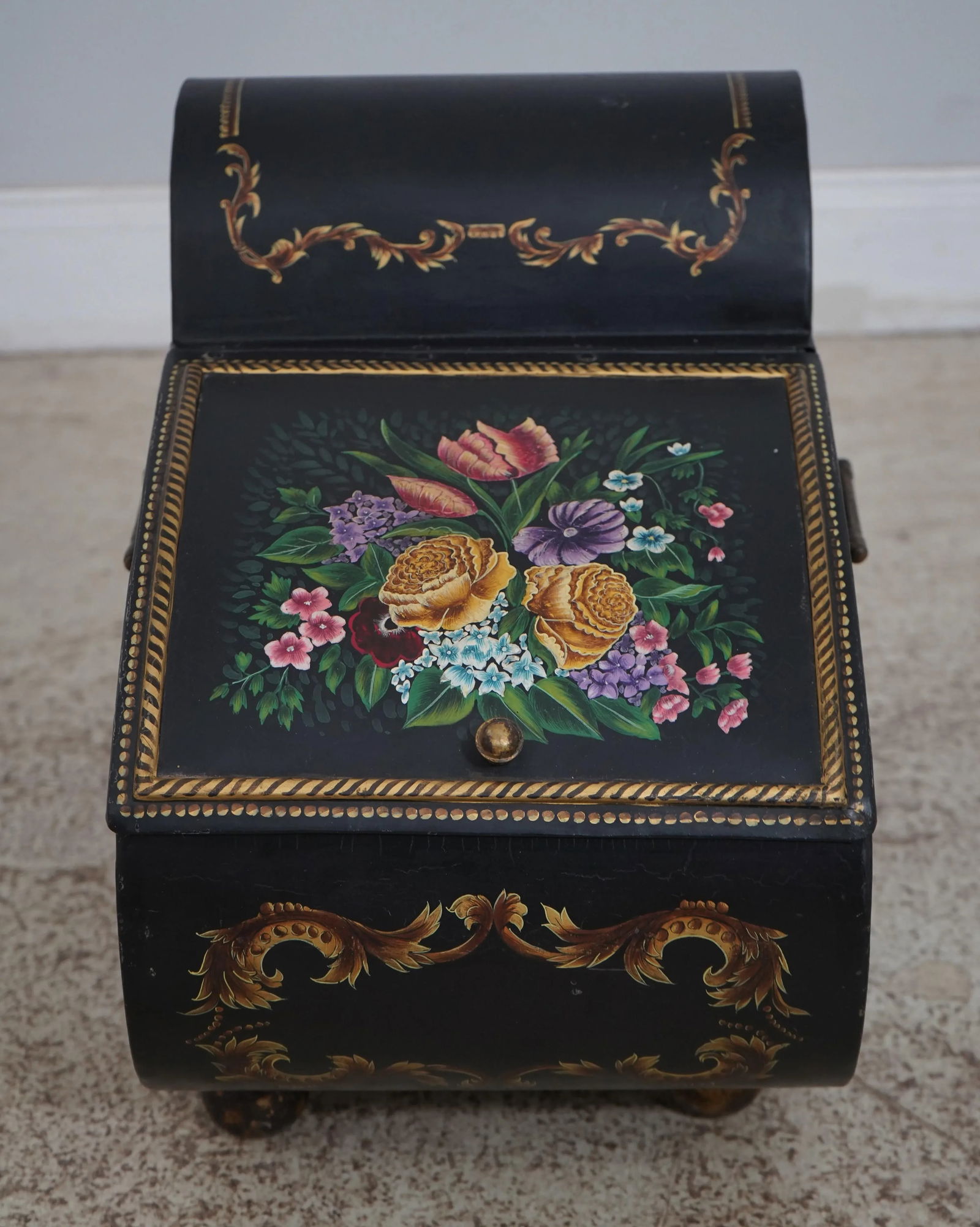 Toleware Paint Decorated Decorative Coal Bin - 2