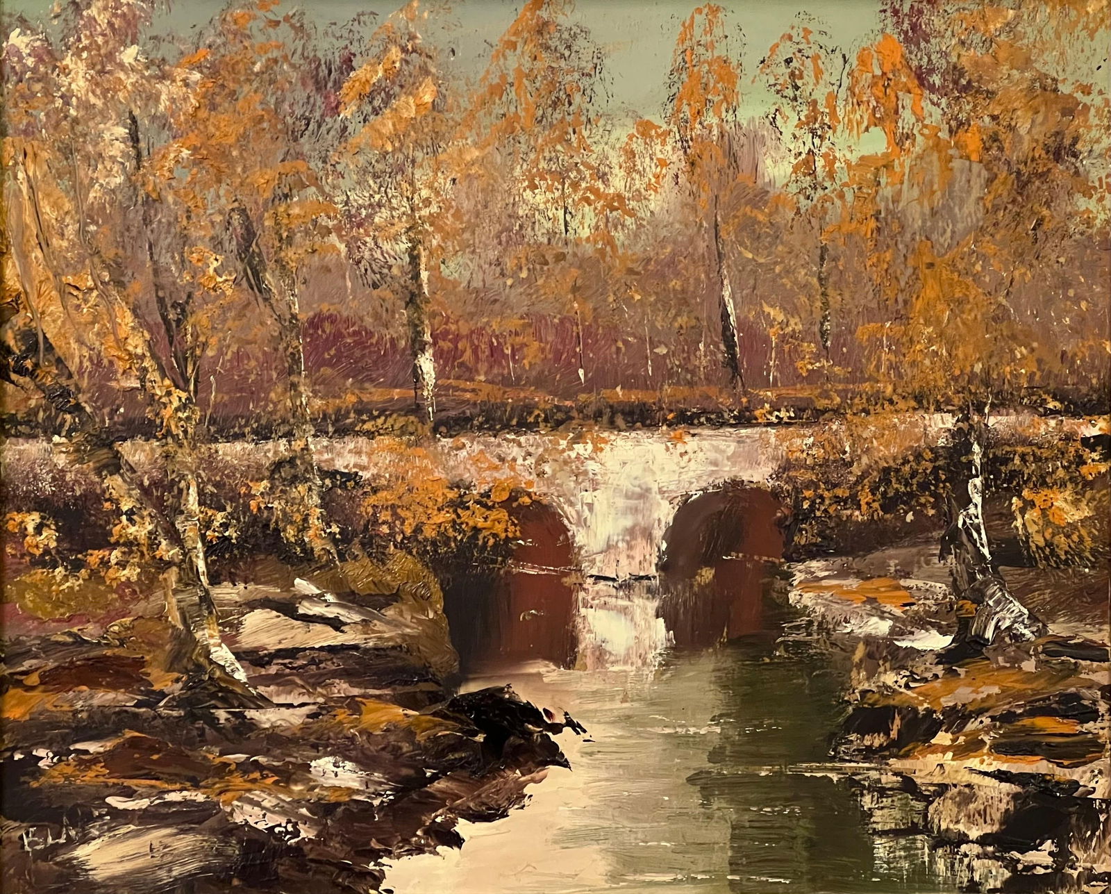 Original Impasto Oil Painting Art of an Autumnal River Landscape by Irish Artist, 1985 - 10