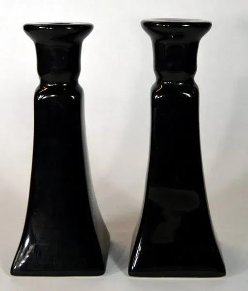 Black Porcelain Candle Holders - A Pair - 2