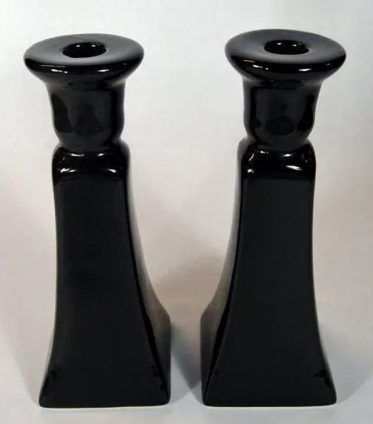 Black Porcelain Candle Holders - A Pair - 3