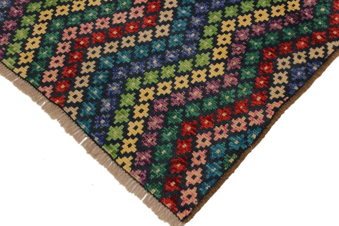 1990s Shabby Chic 1990s Southwestern Teal/Ivory Wool Rug - 3'4 X 4'8 - 3