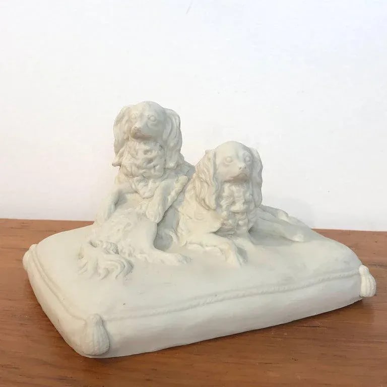 Late 18th Century Antique English Parian King Charles Spaniels Group by Copeland - 6
