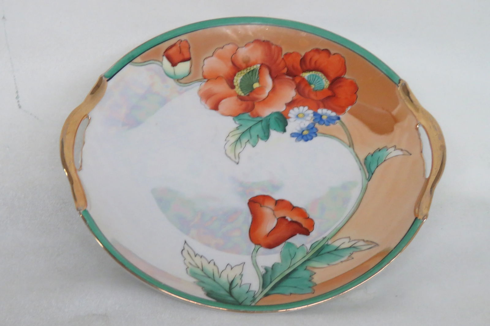 Noritake Lusterware Poppy Flower 7 Pc Cake Plate and 6 Dessert Plates - 3