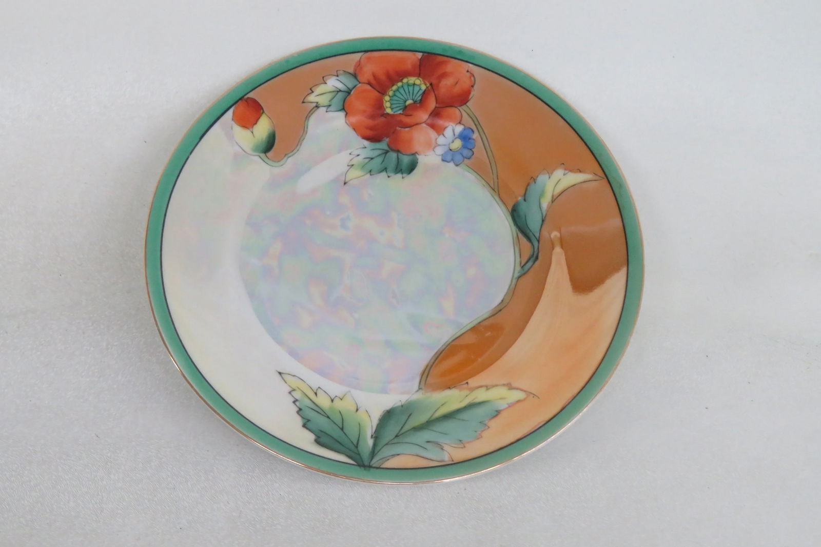 Noritake Lusterware Poppy Flower 7 Pc Cake Plate and 6 Dessert Plates - 4