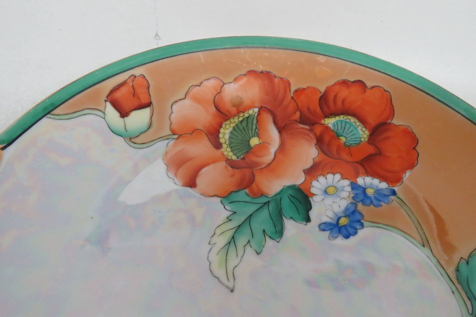 Noritake Lusterware Poppy Flower 7 Pc Cake Plate and 6 Dessert Plates - 7