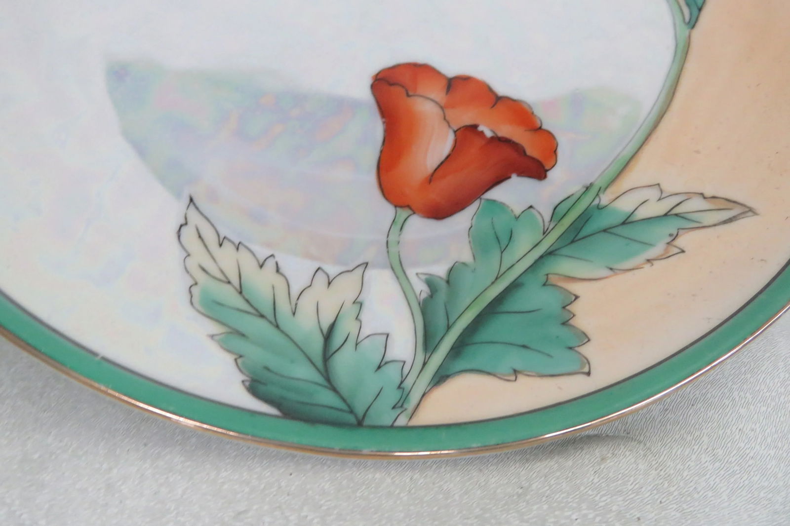 Noritake Lusterware Poppy Flower 7 Pc Cake Plate and 6 Dessert Plates - 8