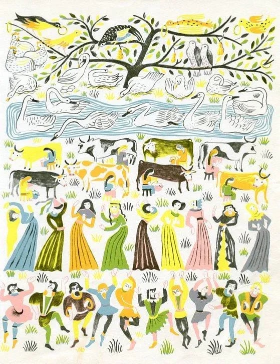 Vintage Print, "On the Tenth Day of Christmas", Original Mid-Century Color Lithograph - 2