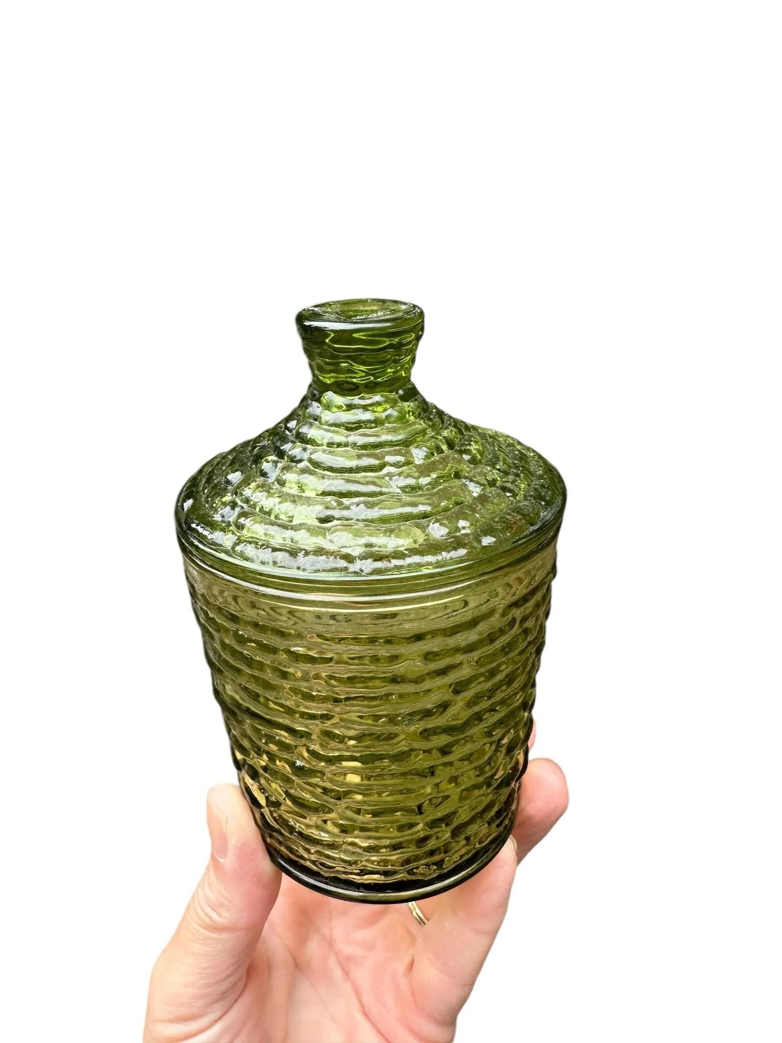 Vintage Retro Anchor Hocking Soreno Green Sugar Bowl With Lid - 2