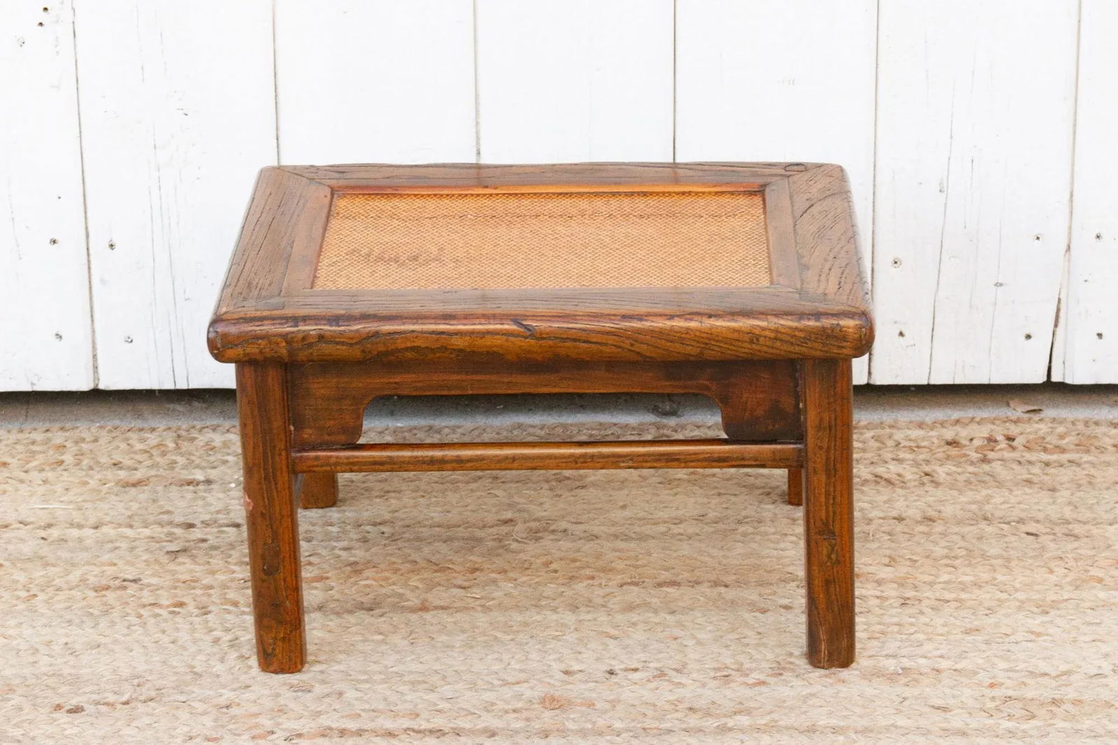 Small Antique Provincial Wood Rattan Tea Table - 3