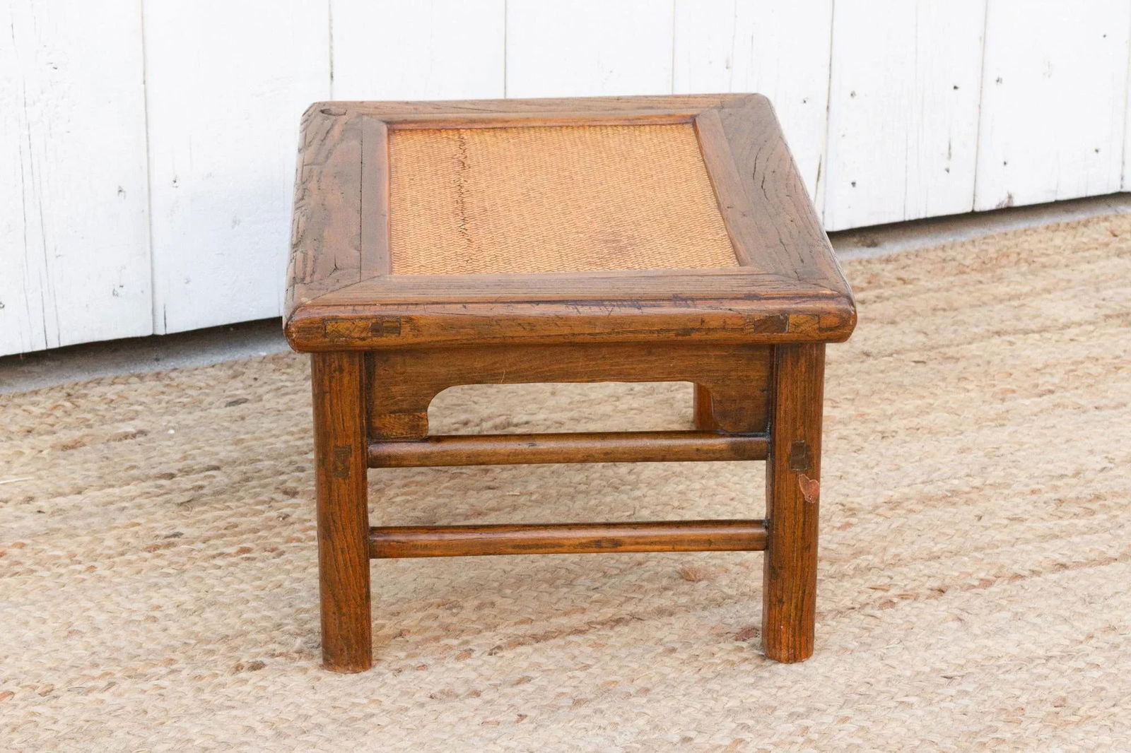 Small Antique Provincial Wood Rattan Tea Table - 4