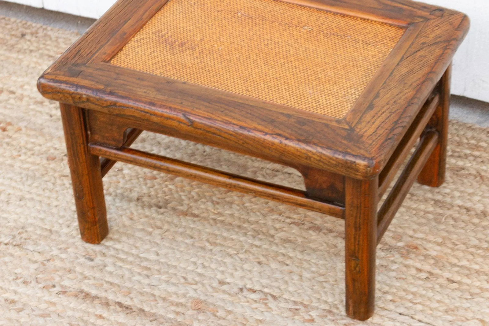Small Antique Provincial Wood Rattan Tea Table - 5