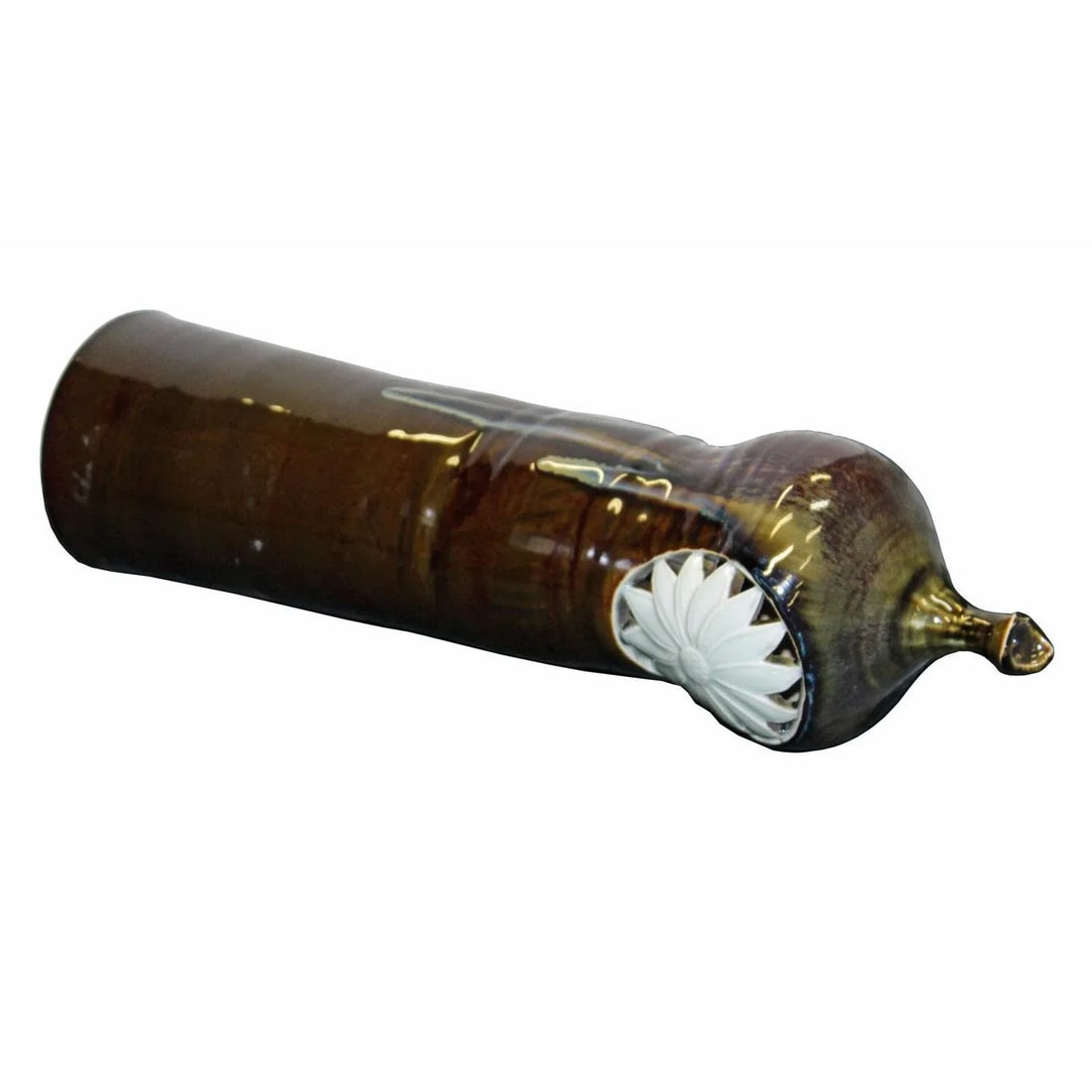 Modern Handmade Artistic Bottle Shape Brown Gloss Grace Vase With Sun Flower Graphic - 4