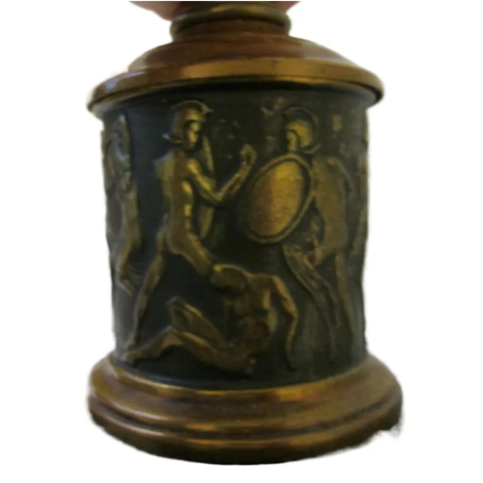 Vintage Brass & Marble Stiffel Neoclassical Table Lamp Roman Embossed Figures - 4