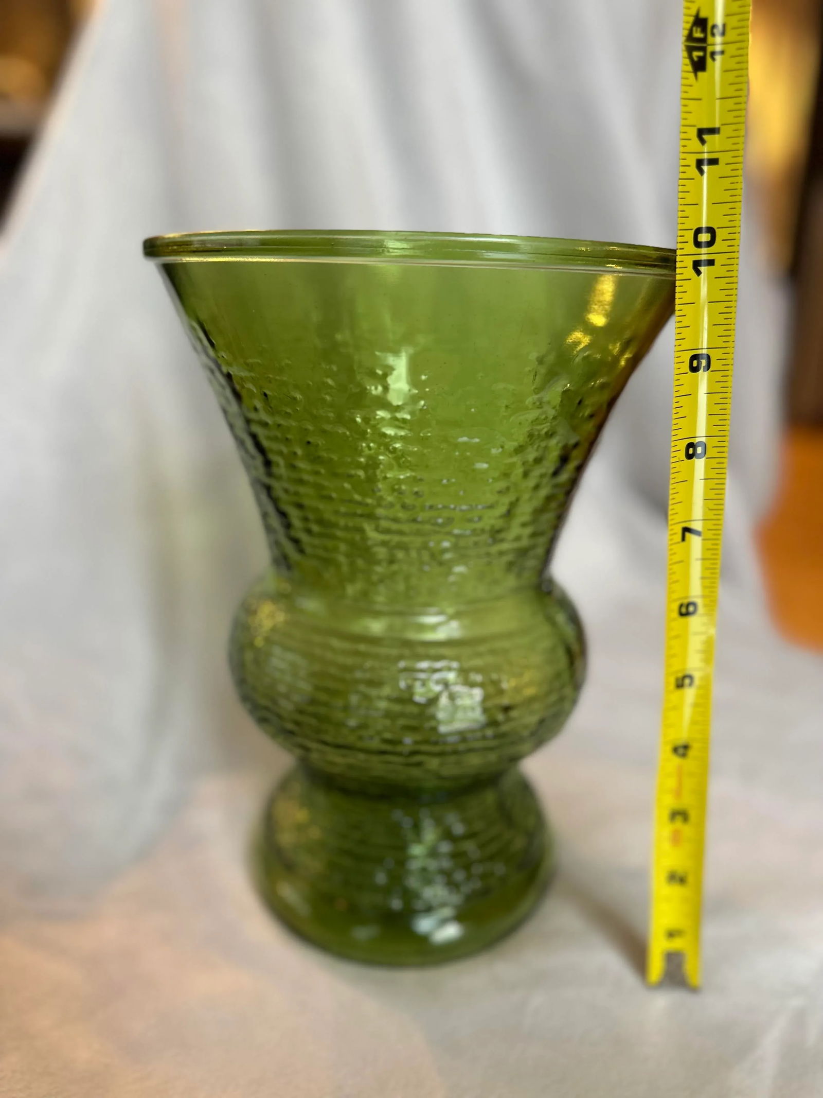 1970s Large Anchor Hocking Soreno Green Ripple Texture Glass Vase - 6