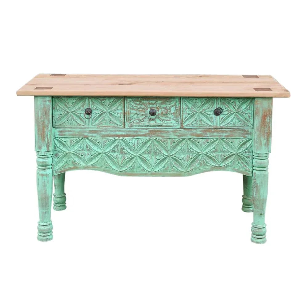 1950s Mint Green Moorish Carved Console - 10