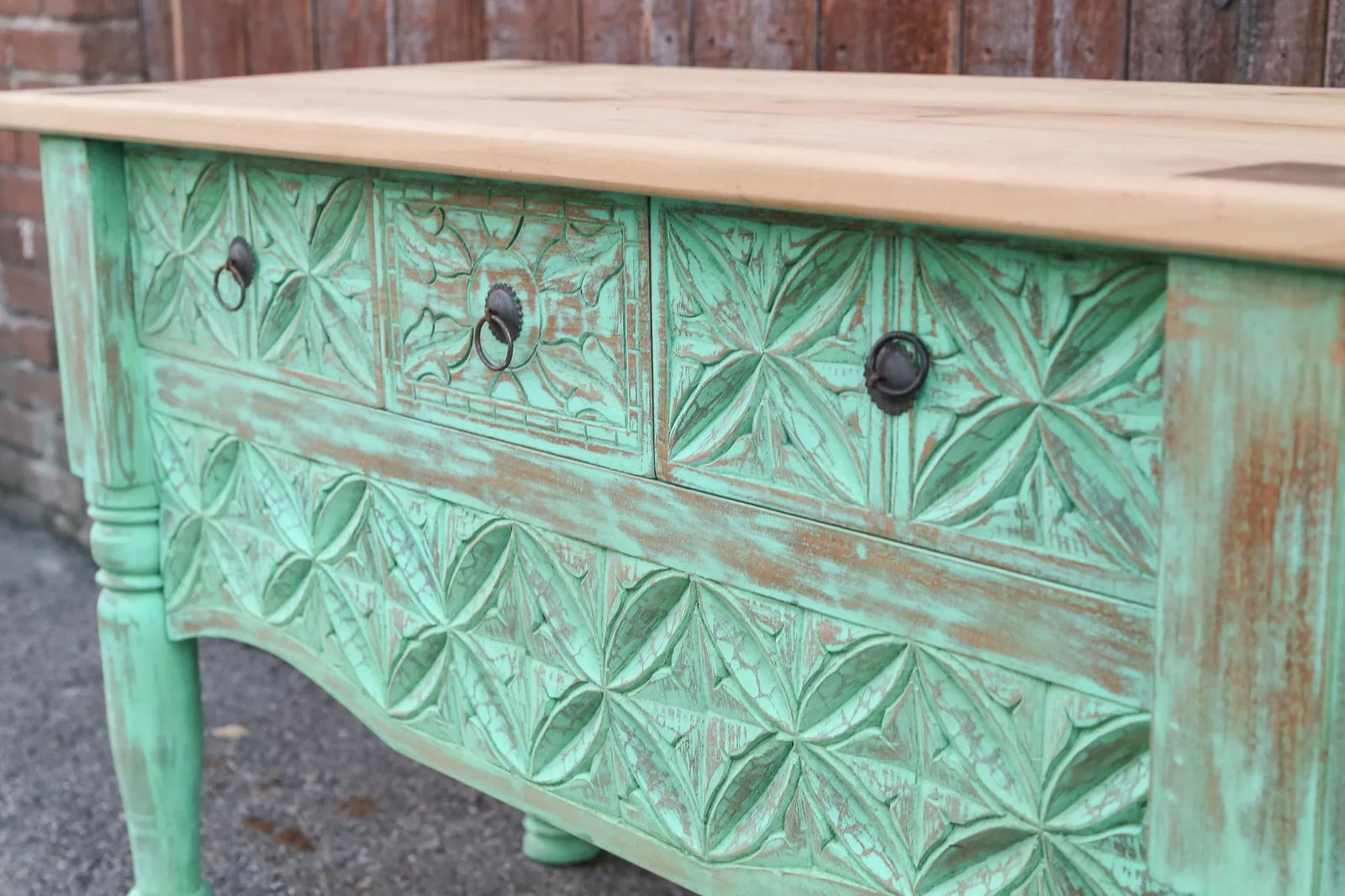 1950s Mint Green Moorish Carved Console - 3
