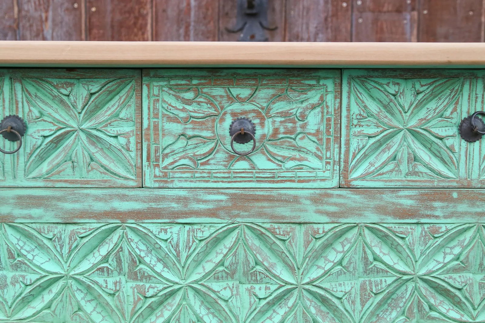 1950s Mint Green Moorish Carved Console - 4
