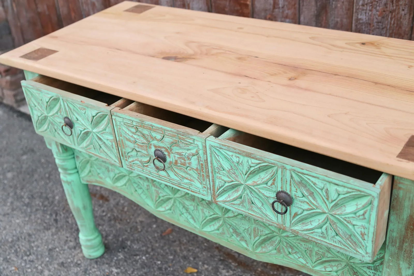 1950s Mint Green Moorish Carved Console - 5